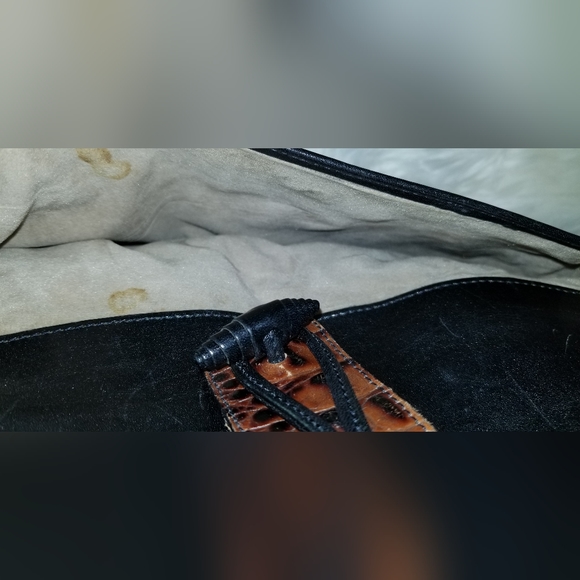 Vintage BRAHMIN Black Brown Crocodile Print Leather Womens ShouldePurse Handbag - Picture 6 of 11